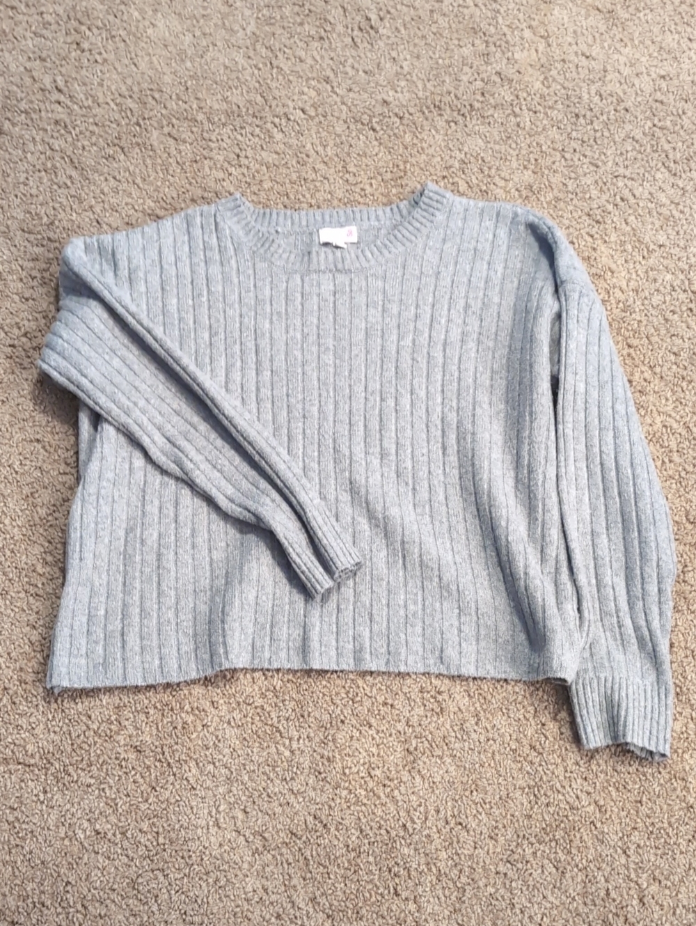 SO Light Gray Ribbed Crewneck Sweater